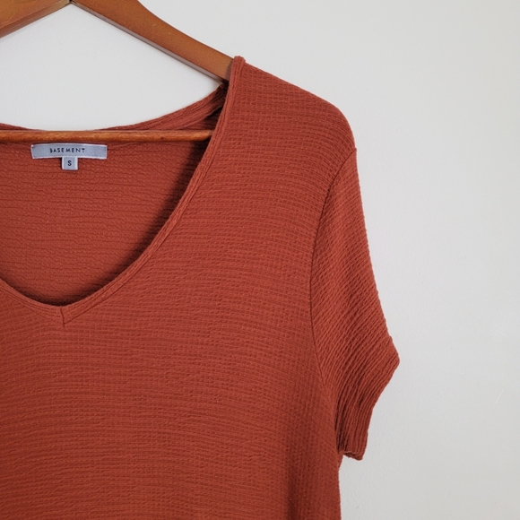 Longline Burnt Orange Short Sleeve V Neck Waffle Knit Lagonlook Tunic To… - Picture 2 of 10
